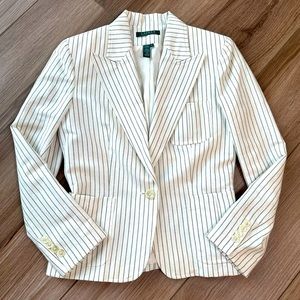 Vintage Ralph Lauren White Black Linen Blazer Jacket EXCELLENT CONDITION